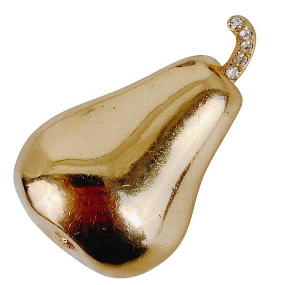 VTG Signed Castlecliff Gold Tone Pear Brooch Mid Century Figural Rhinestone Pin - Picture 1 of 16